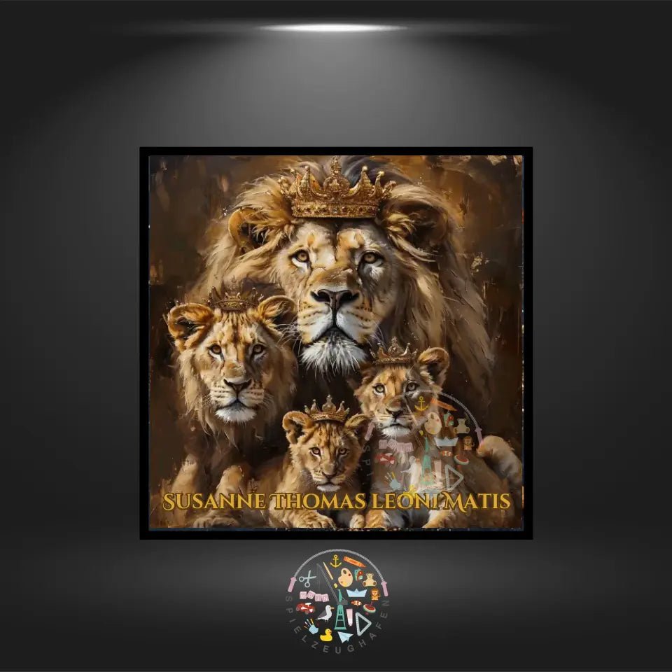 Diamond Painting personalisiertes Löwenbild mit Namen von Spielzeughafen