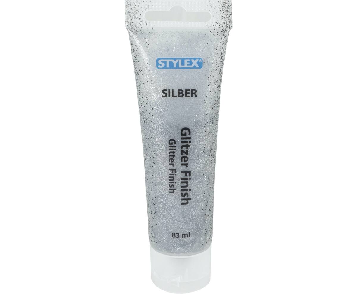STYLEX 28608 Glitzer Finish Silber - Klebstoff mit Glitzerpatikeln silberfarben 83 ml Tube von Spielzeughafen
