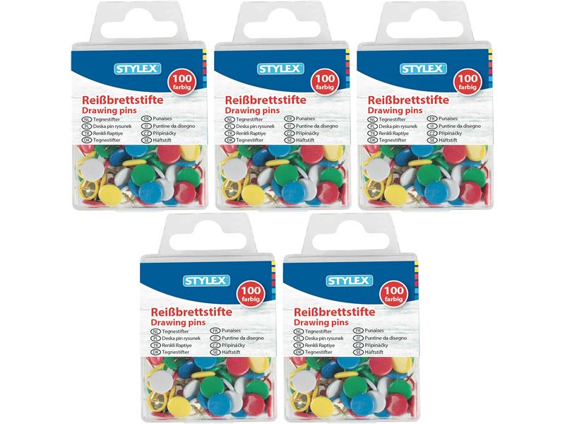 STYLEX 5er - Reißbrettstifte, farbig, 100er Schachtel von Spielzeughafen