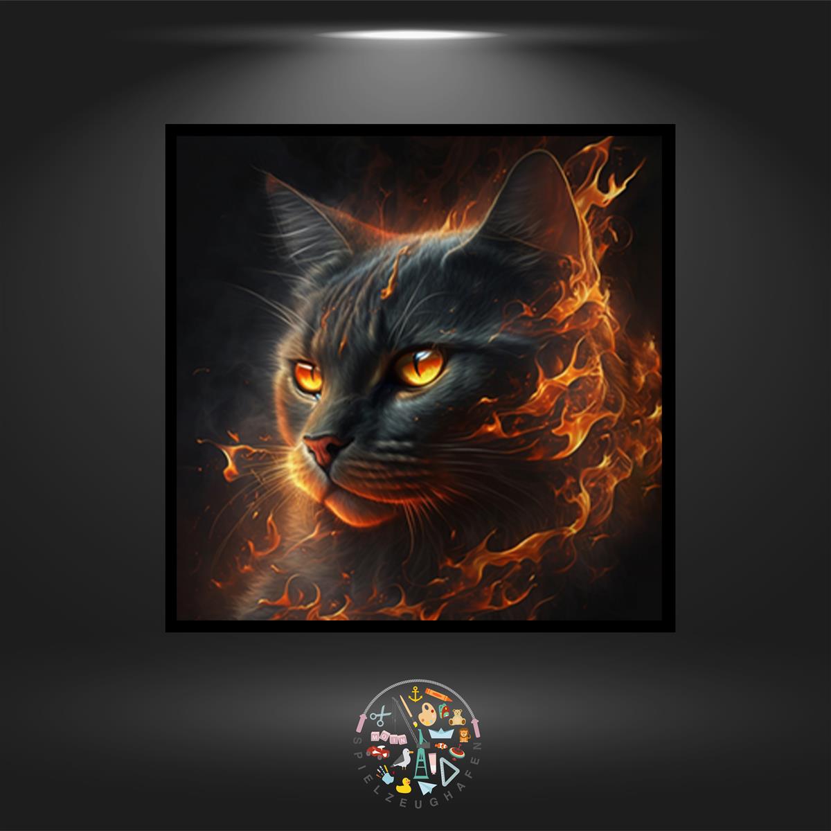 Katze Fire - Quadratisch mit Strass eckig