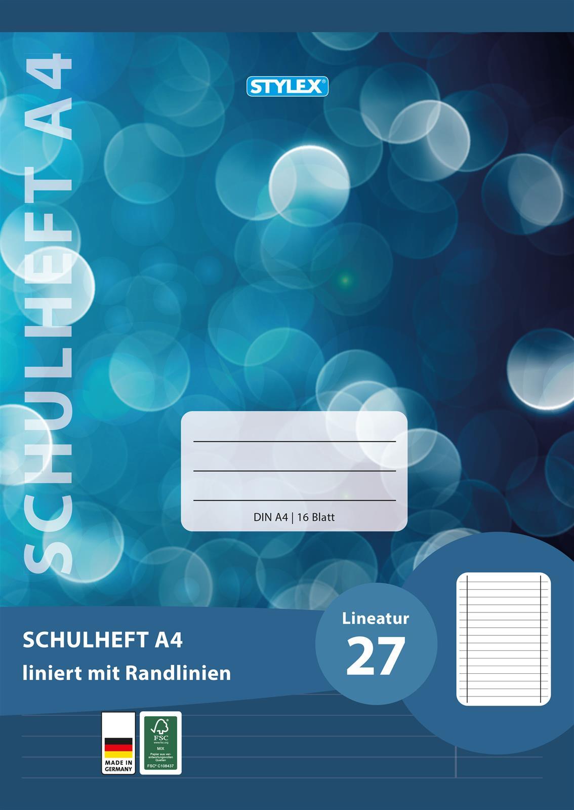 STYLEX Schulheft, Liniert DIN A4