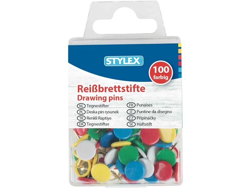 STYLEX 5er - Reißbrettstifte, farbig, 100er Schachtel