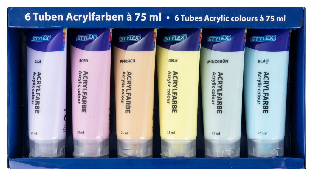 STYLEX Pastell Acrylfarbe, 6 Tuben à 75 ml