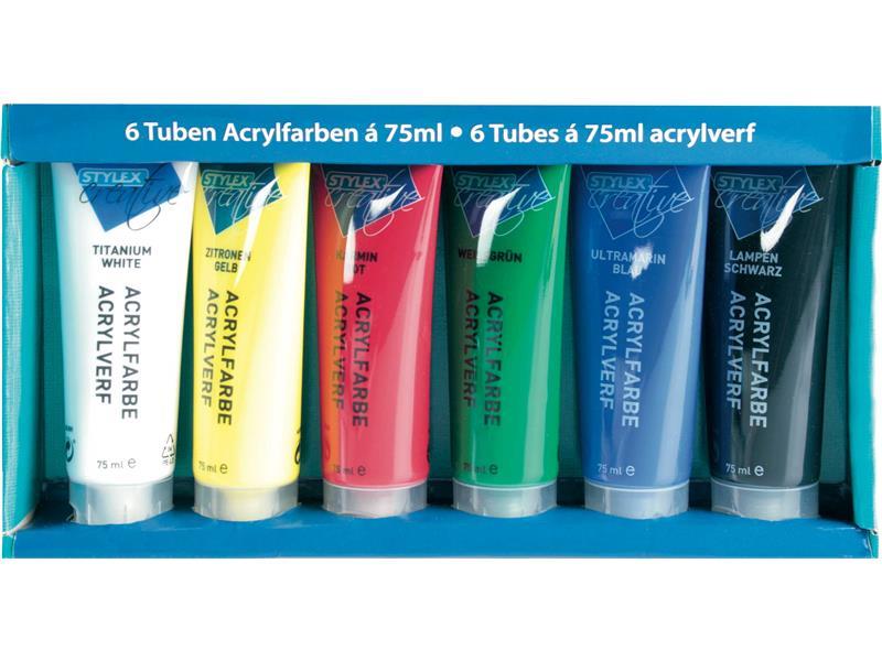 STYLEX Acrylfarbe, 6 Tuben à 75 ml