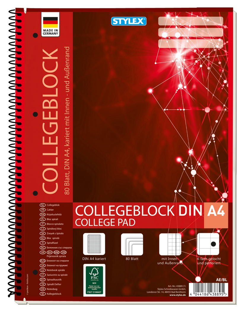 STYLEX 6er pack Collegeblock Spirale A4 kariert von Spielzeughafen