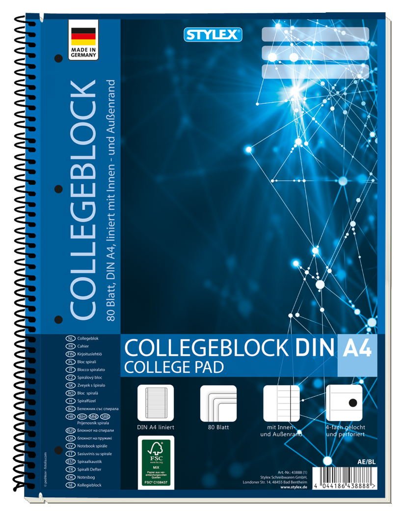 STYLEX 6er pack Collegeblock,Spirale,A4,liniert von Spielzeughafen